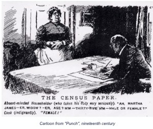 CensusBag Funny cartoon from "Punch" about the registration of a woman in the census.