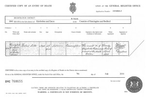 An 1840 death certificate issued by the authorities in the UK. (Source: www.findmypast.co.uk)