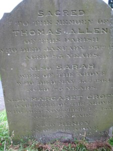 Family plot: The grave of Thomas Allen, his wife and two of their children.  (Copyright of The Genealogy Corner)