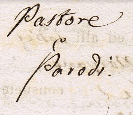 A segment of the marriage certificate relating to Margherita Paro(l)di and Vincenzo Pastore.